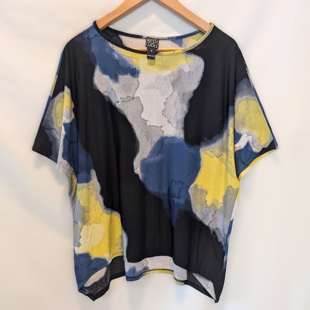 Clara Sun Woo Abstract Pattern Tie Dye Batwing Asymmetrical Blouse - Picture 2 of 9
